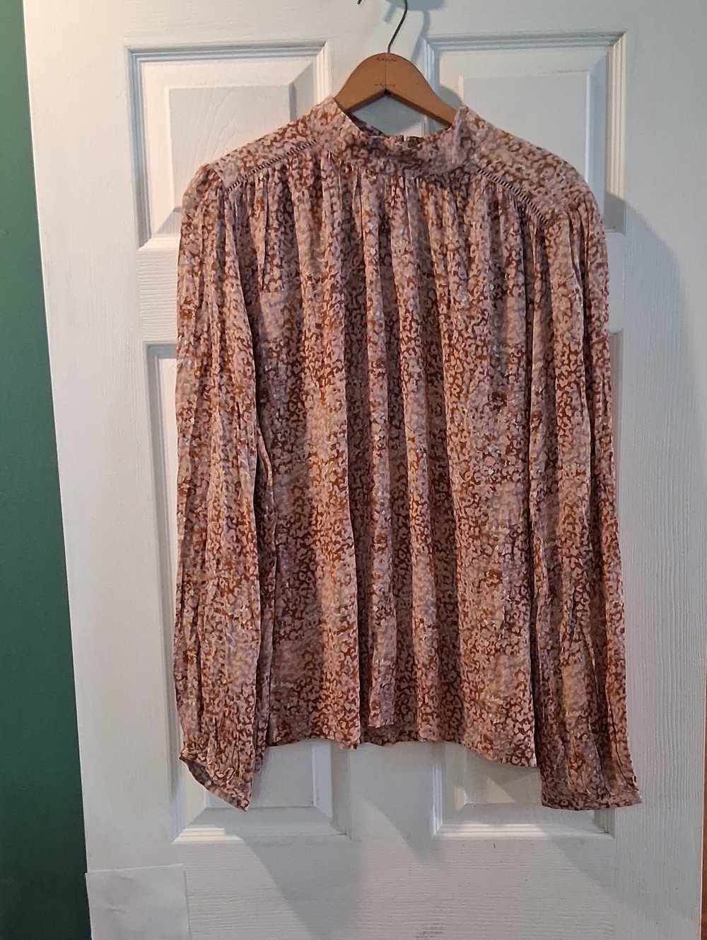 hinge Pink and Brown Printed High-Neck Long Sleeve Top
